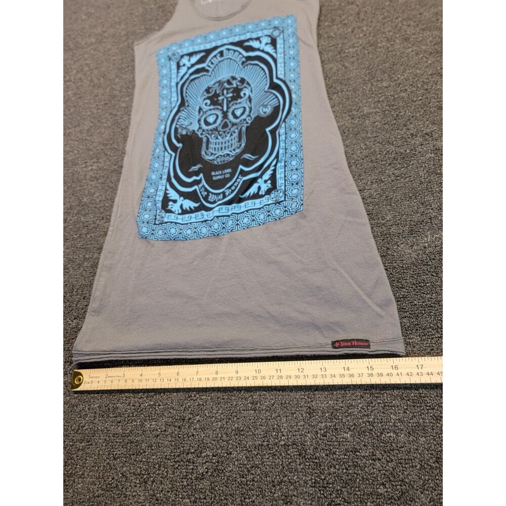 True Honor Women's Large Tank Top Grey Racerback Skull Graphic - Picture 9 of 11